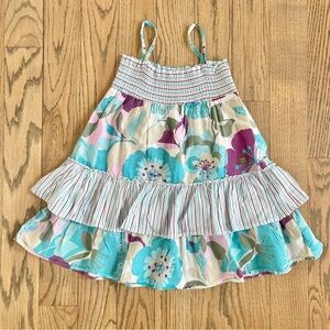 Naartjie Kids Sundress Blue Purple Floral Smocked Ruffles Tiered Size XL 7 Years